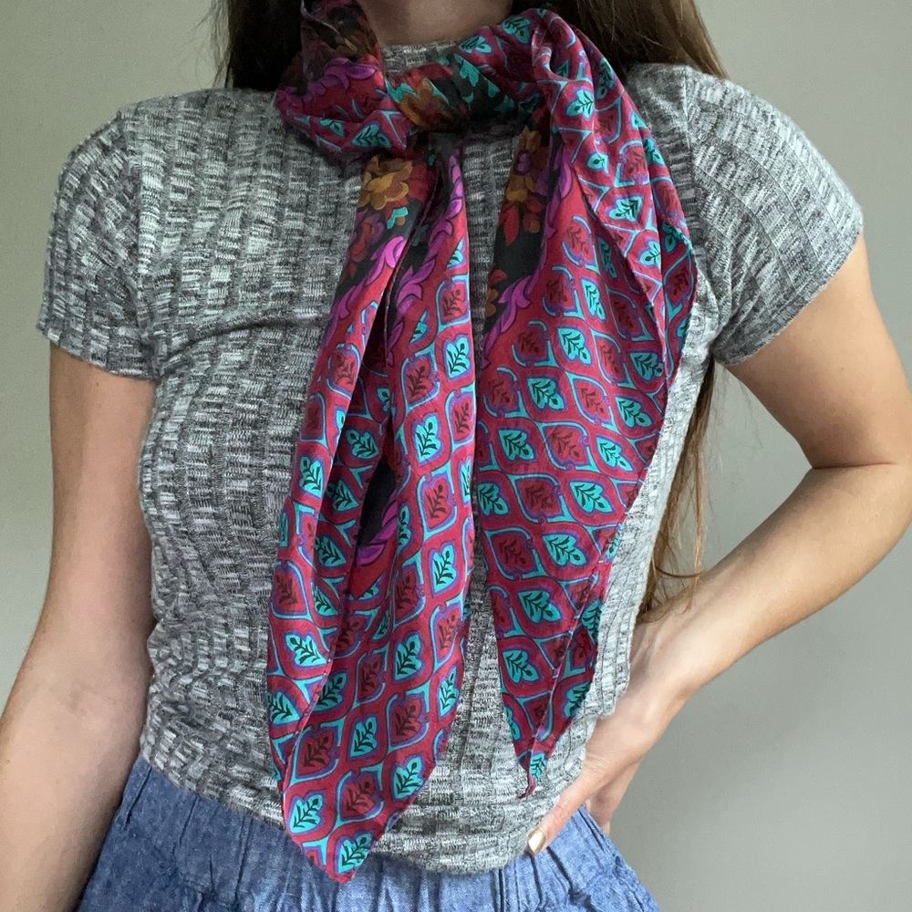 Vintage Silk Floral Printed Scarf